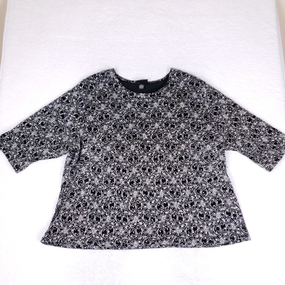 Maggie Barnes Plus Size 4X Black Silver Sequin Top Partywearโ Evening Made USA